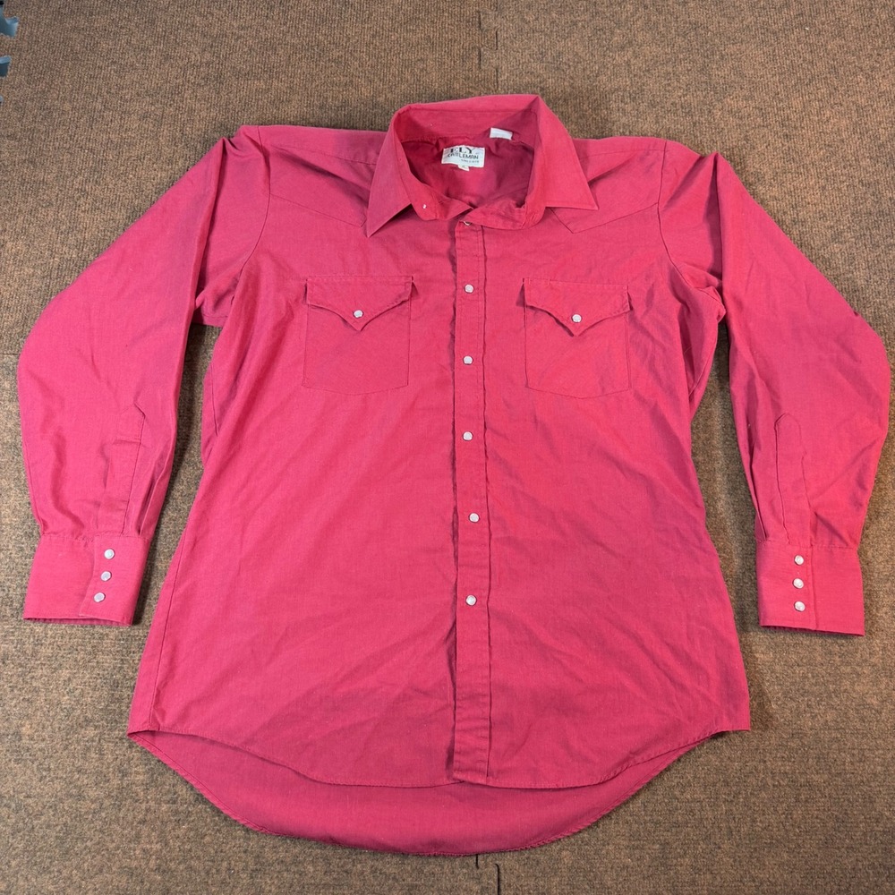 Ely Cattleman Western Pearl Snap Shirt Mens 16 34 Red Long Sleeve Cowboy Yoke